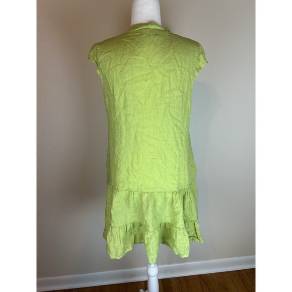 Colette Medium 100% Linen Dress Tiered Green Button Popover Lagenlook Coastal - Picture 3 of 5